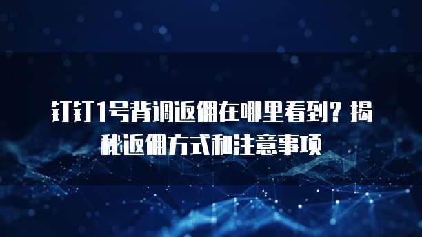 钉钉1号背调返佣在哪里看到?揭秘返佣方式和注意事项