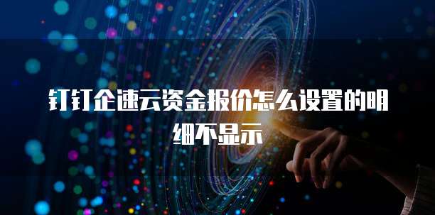 钉钉企速云资金报价怎么设置的明细不显示