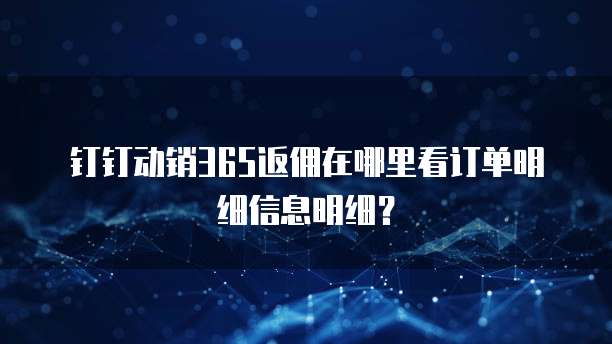 钉钉动销365返佣在哪里看订单明细信息明细?