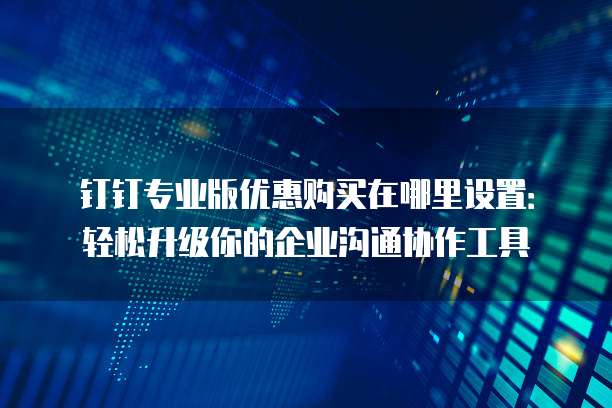 钉钉专业版优惠购买在哪里设置:轻松升级你的企业沟通协作工具