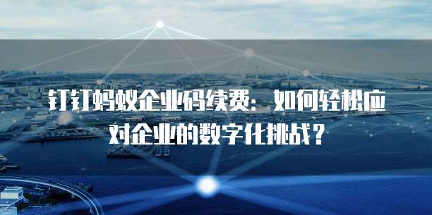 钉钉蚂蚁企业码续费:如何轻松应对企业的数字化挑战?