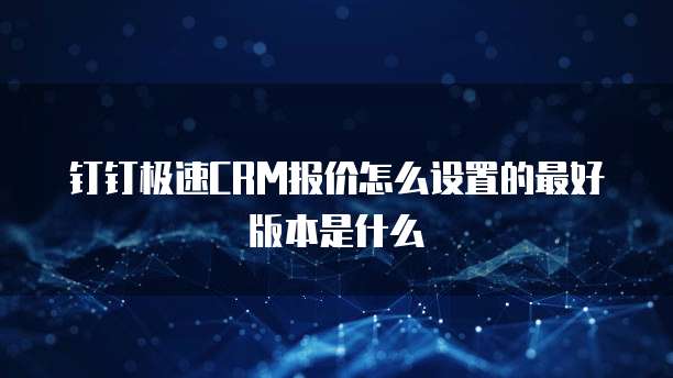 钉钉极速CRM报价怎么设置的最好版本是什么