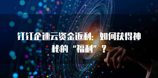 钉钉企速云资金返利:如何获得神秘的“福利”?