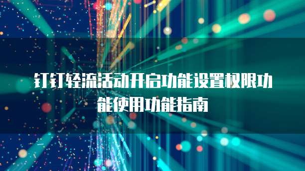 钉钉轻流活动开启功能设置权限功能使用功能指南