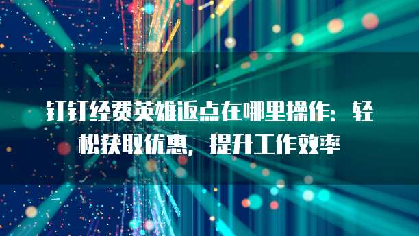 钉钉经费英雄返点在哪里操作:轻松获取优惠,提升工作效率