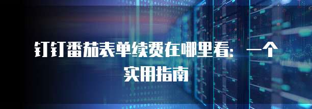 钉钉番茄表单续费在哪里看:一个实用指南