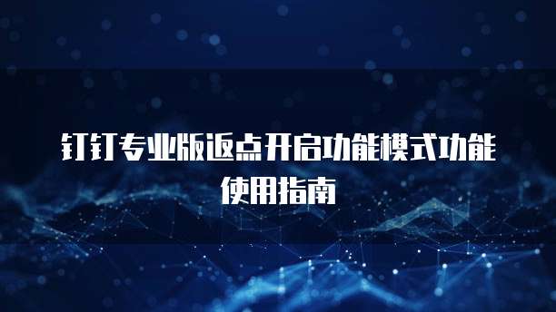 钉钉专业版返点开启功能模式功能使用指南