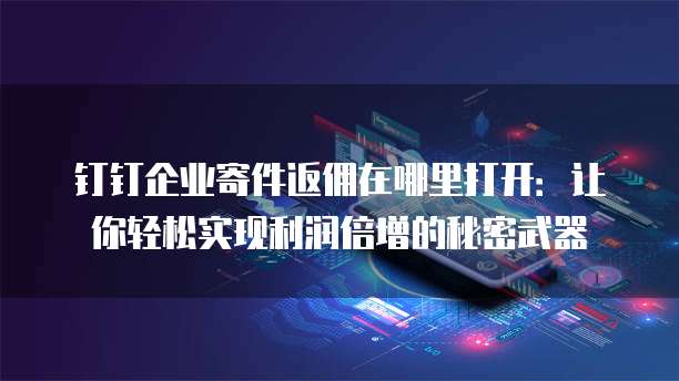 钉钉企业寄件返佣在哪里打开:让你轻松实现利润倍增的秘密武器