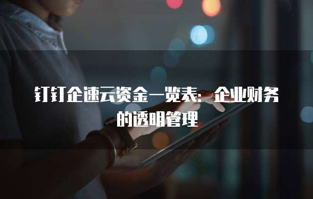 钉钉企速云资金一览表:企业财务的透明管理