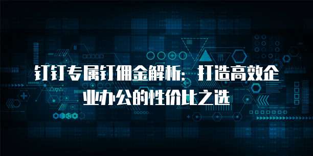 钉钉专属钉佣金解析:打造高效企业办公的性价比之选