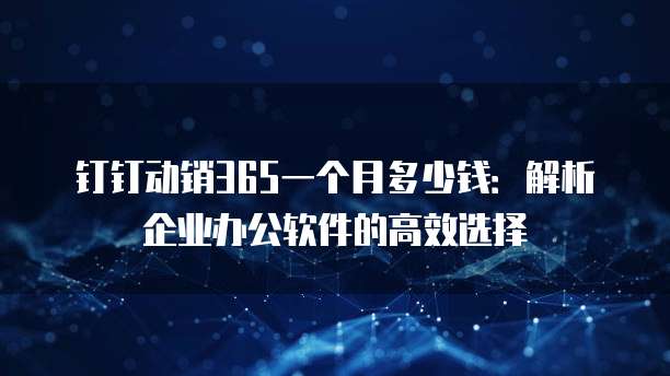 钉钉动销365一个月多少钱:解析企业办公软件的高效选择