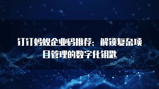 钉钉蚂蚁企业码推荐:解锁复杂项目管理的数字化钥匙
